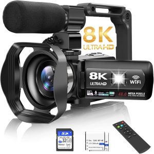 Video Camera, 8K Camcorder 48MP 15FPS UHD WiFi Vlogging Camera with IR Night Vision for YouTube