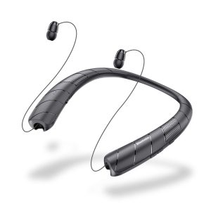 Neckband Bluetooth Headphones Speaker 2 in 1，Wireless Wearable Speaker with Retractable Earbuds