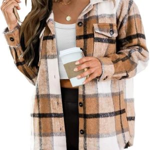 AUTOMET Womens Fall Outfits Fashion Clothes Shackets Flannel Plaid Button Down Long Sleeve Shirts Jackets