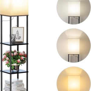 SUNMORY Floor Lamp with Shelves, Modern Square Standing Lamp with 3 Color