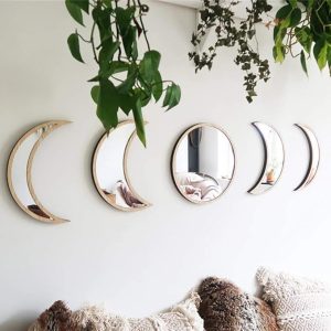 5 Pieces Scandinavian Natural Decor Acrylic Wall Decorative Mirror Interior Design Wooden