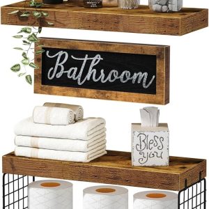 QEEIG ‎Bathroom Shelves Over Toilet - Paper Storage Wall Mounted Farmhouse Decor