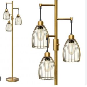 Dimmable Industrial Floor Lamps for Living Room, Gold Tree Standing Tall Lamps